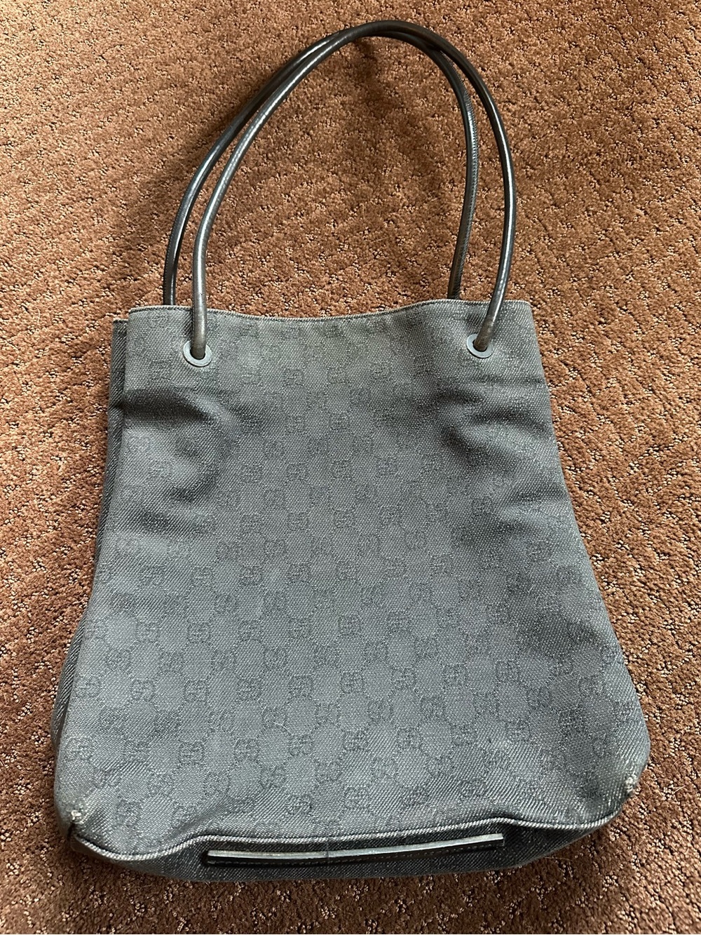 Gucci Black Monogram GG Denim and Leather Gifford Shopper Tote Bag